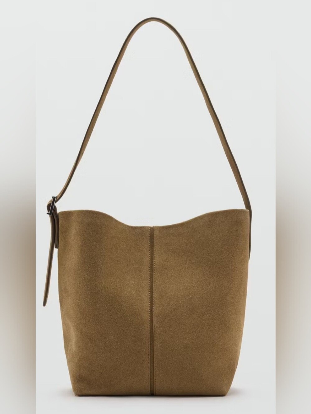 Mango Leather Bucket Shoulder Bag in Olive